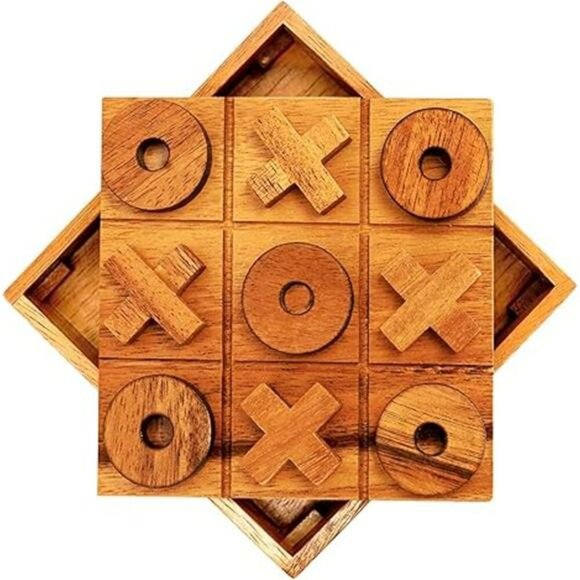 Wooden Tic Tac Toe Game Coffee Table Decor Classic Board Game for Adults Kids - Picture 7 of 7